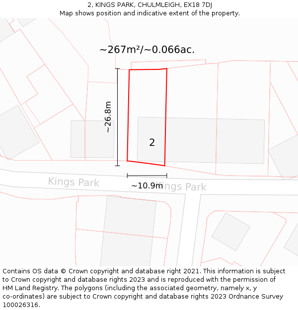 2, KINGS PARK, CHULMLEIGH, EX18 7DJ: Plot and title map