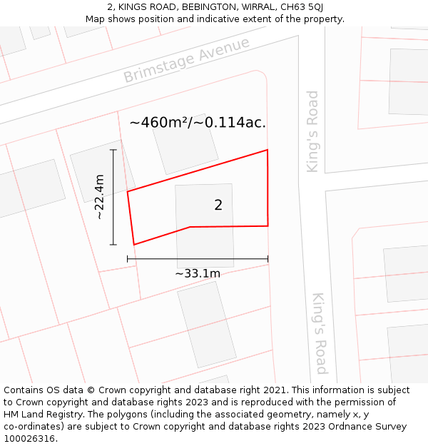 2, KINGS ROAD, BEBINGTON, WIRRAL, CH63 5QJ: Plot and title map