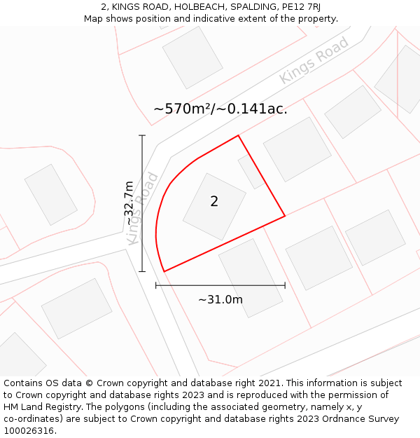 2, KINGS ROAD, HOLBEACH, SPALDING, PE12 7RJ: Plot and title map