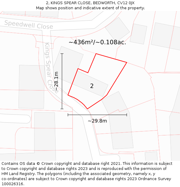 2, KINGS SPEAR CLOSE, BEDWORTH, CV12 0JX: Plot and title map