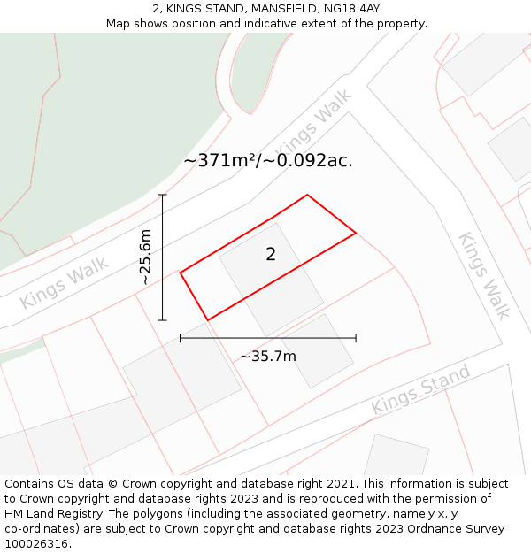 2, KINGS STAND, MANSFIELD, NG18 4AY: Plot and title map