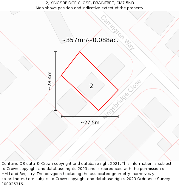 2, KINGSBRIDGE CLOSE, BRAINTREE, CM7 5NB: Plot and title map