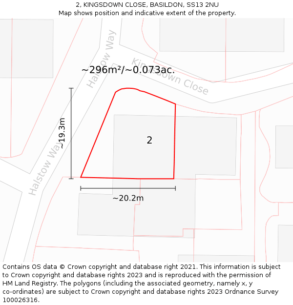 2, KINGSDOWN CLOSE, BASILDON, SS13 2NU: Plot and title map