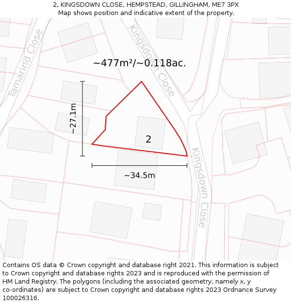 2, KINGSDOWN CLOSE, HEMPSTEAD, GILLINGHAM, ME7 3PX: Plot and title map