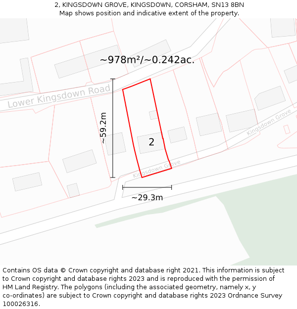 2, KINGSDOWN GROVE, KINGSDOWN, CORSHAM, SN13 8BN: Plot and title map