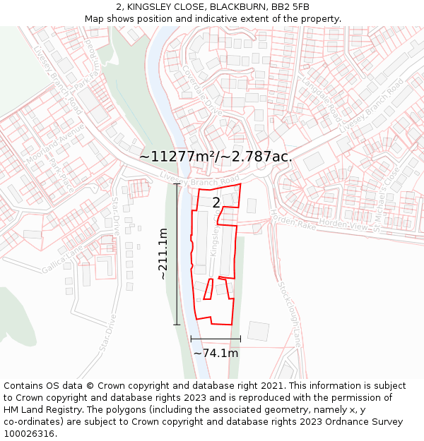 2, KINGSLEY CLOSE, BLACKBURN, BB2 5FB: Plot and title map
