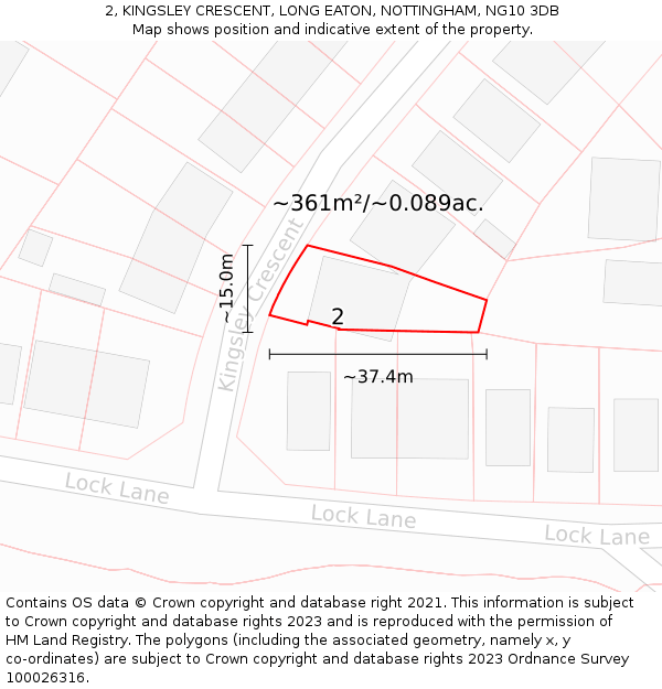 2, KINGSLEY CRESCENT, LONG EATON, NOTTINGHAM, NG10 3DB: Plot and title map