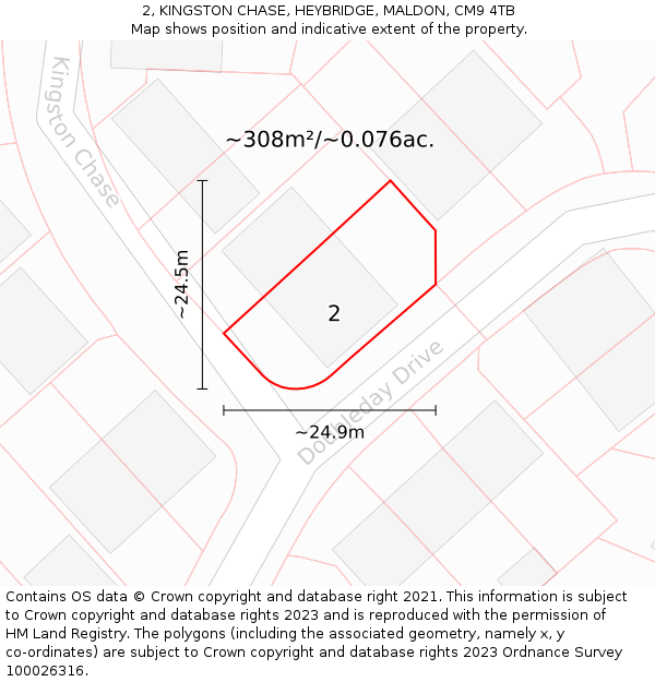 2, KINGSTON CHASE, HEYBRIDGE, MALDON, CM9 4TB: Plot and title map