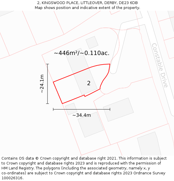 2, KINGSWOOD PLACE, LITTLEOVER, DERBY, DE23 6DB: Plot and title map
