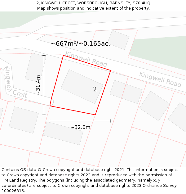 2, KINGWELL CROFT, WORSBROUGH, BARNSLEY, S70 4HQ: Plot and title map