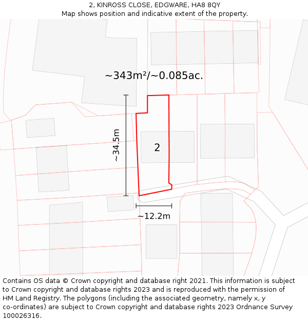 2, KINROSS CLOSE, EDGWARE, HA8 8QY: Plot and title map