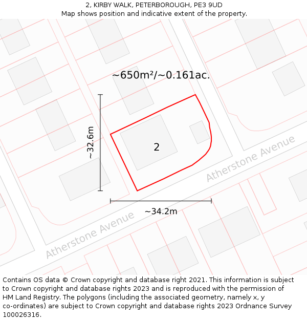 2, KIRBY WALK, PETERBOROUGH, PE3 9UD: Plot and title map