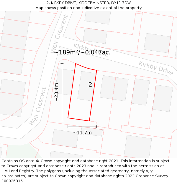 2, KIRKBY DRIVE, KIDDERMINSTER, DY11 7DW: Plot and title map