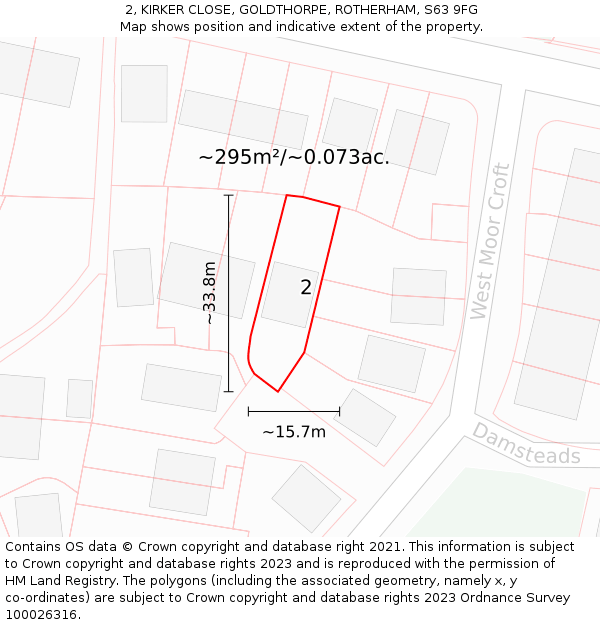 2, KIRKER CLOSE, GOLDTHORPE, ROTHERHAM, S63 9FG: Plot and title map