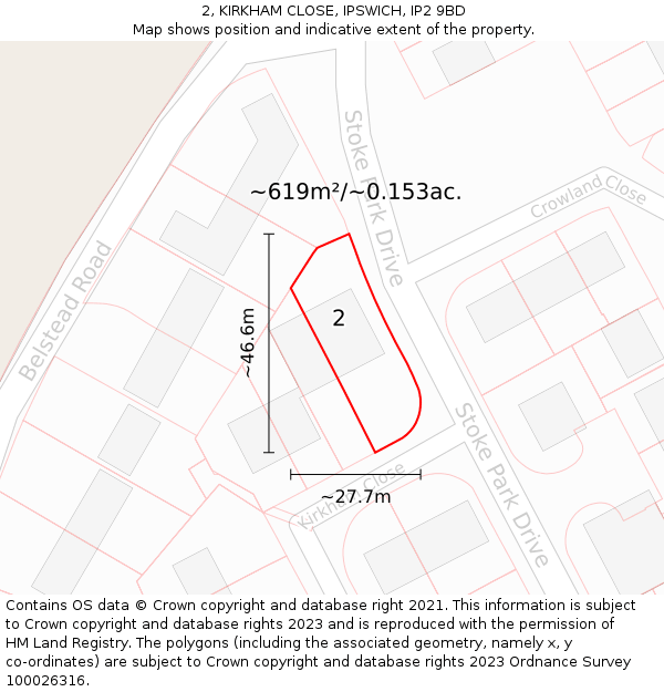 2, KIRKHAM CLOSE, IPSWICH, IP2 9BD: Plot and title map