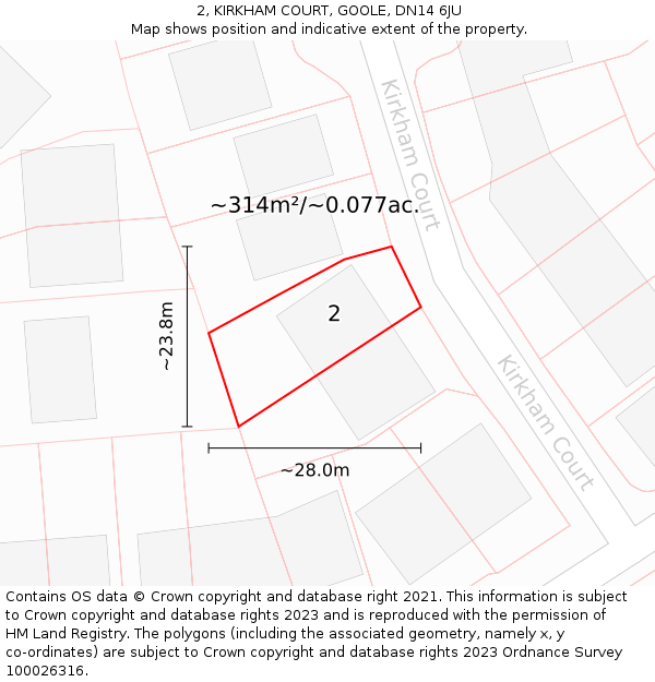 2, KIRKHAM COURT, GOOLE, DN14 6JU: Plot and title map