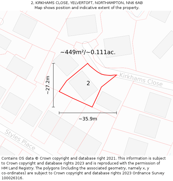 2, KIRKHAMS CLOSE, YELVERTOFT, NORTHAMPTON, NN6 6AB: Plot and title map