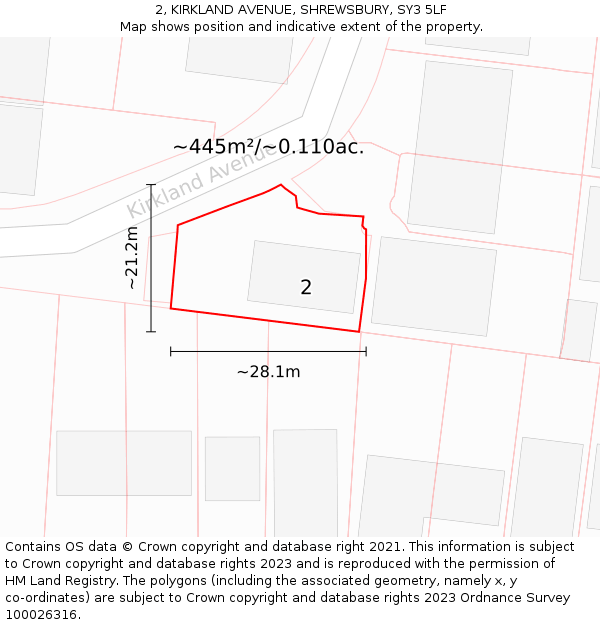 2, KIRKLAND AVENUE, SHREWSBURY, SY3 5LF: Plot and title map