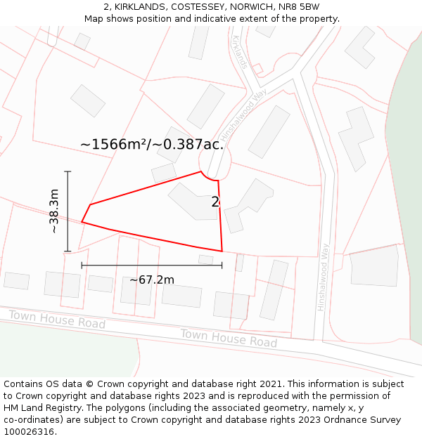 2, KIRKLANDS, COSTESSEY, NORWICH, NR8 5BW: Plot and title map