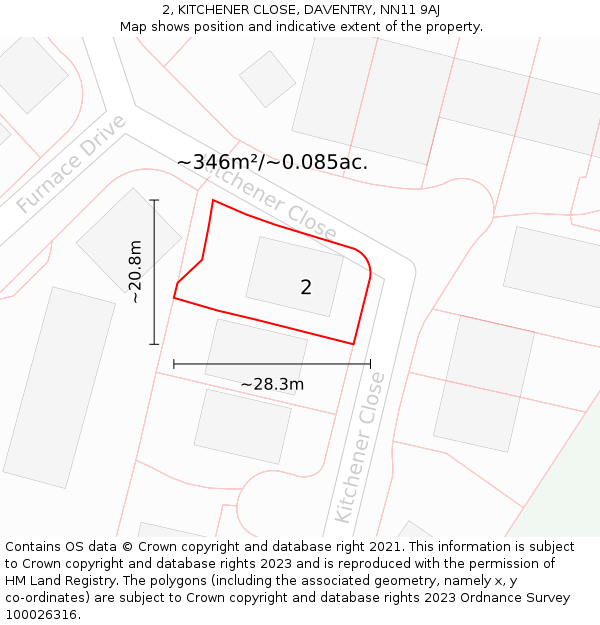 2, KITCHENER CLOSE, DAVENTRY, NN11 9AJ: Plot and title map