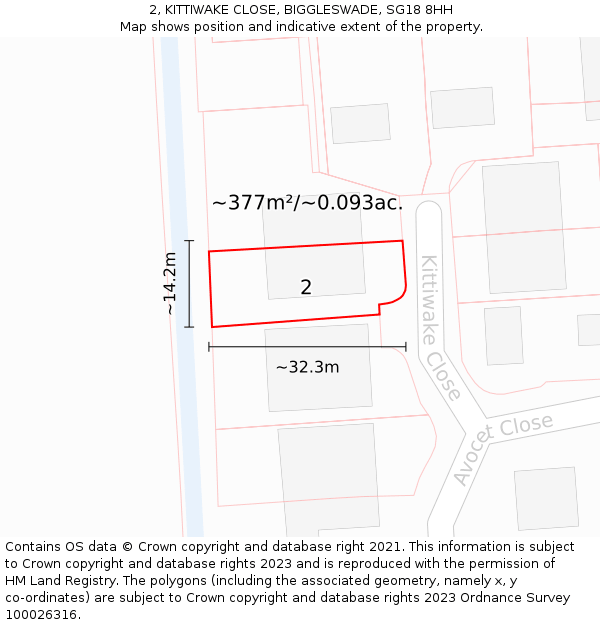 2, KITTIWAKE CLOSE, BIGGLESWADE, SG18 8HH: Plot and title map