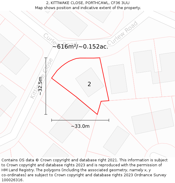 2, KITTIWAKE CLOSE, PORTHCAWL, CF36 3UU: Plot and title map