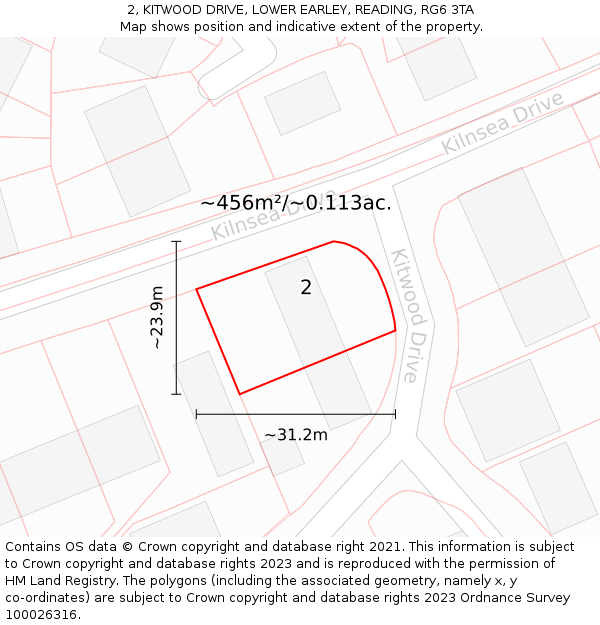 2, KITWOOD DRIVE, LOWER EARLEY, READING, RG6 3TA: Plot and title map