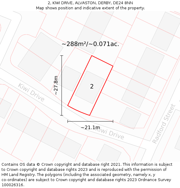2, KIWI DRIVE, ALVASTON, DERBY, DE24 8NN: Plot and title map