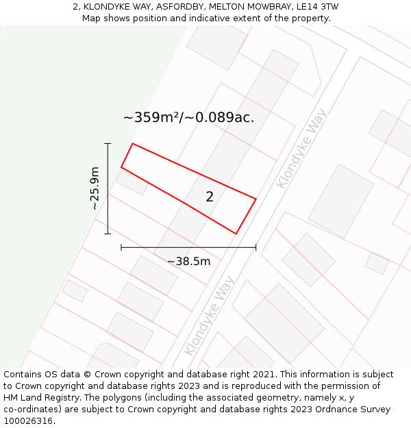 2, KLONDYKE WAY, ASFORDBY, MELTON MOWBRAY, LE14 3TW: Plot and title map