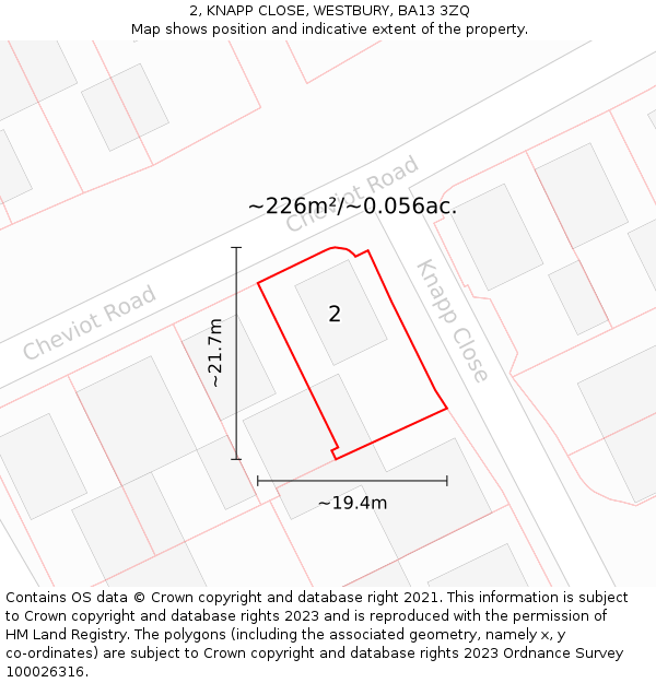 2, KNAPP CLOSE, WESTBURY, BA13 3ZQ: Plot and title map