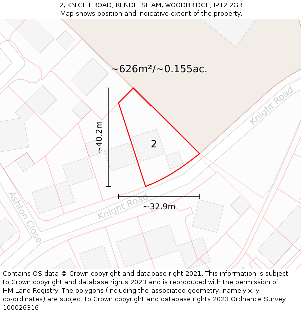 2, KNIGHT ROAD, RENDLESHAM, WOODBRIDGE, IP12 2GR: Plot and title map