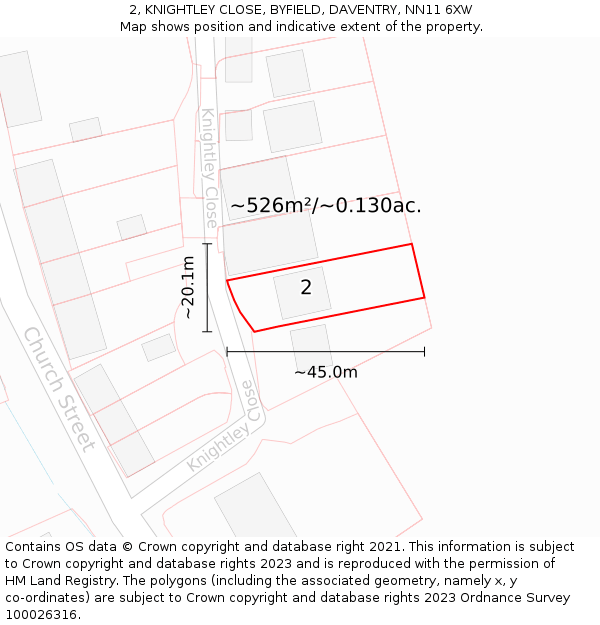 2, KNIGHTLEY CLOSE, BYFIELD, DAVENTRY, NN11 6XW: Plot and title map