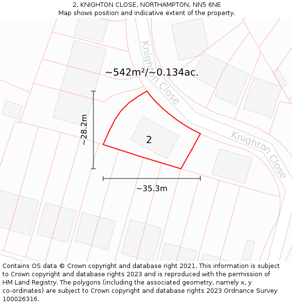 2, KNIGHTON CLOSE, NORTHAMPTON, NN5 6NE: Plot and title map