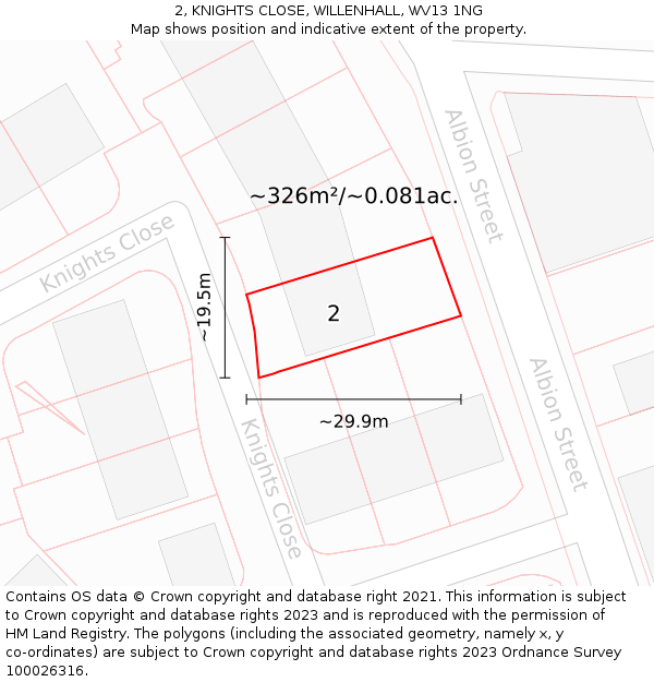 2, KNIGHTS CLOSE, WILLENHALL, WV13 1NG: Plot and title map