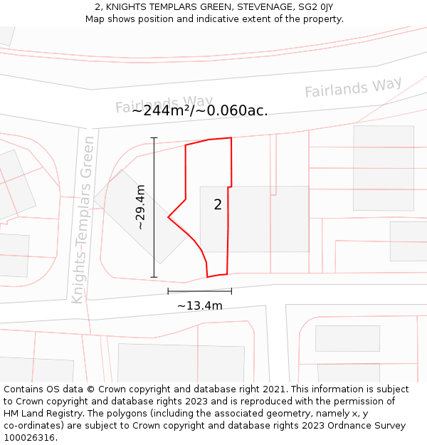 2, KNIGHTS TEMPLARS GREEN, STEVENAGE, SG2 0JY: Plot and title map