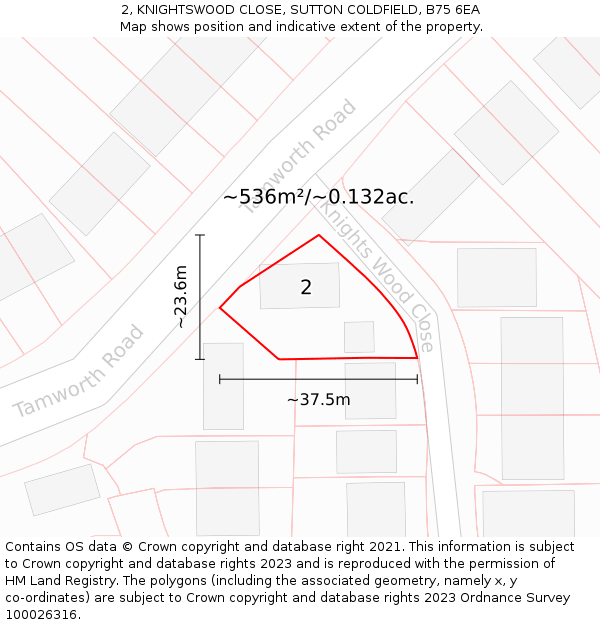2, KNIGHTSWOOD CLOSE, SUTTON COLDFIELD, B75 6EA: Plot and title map