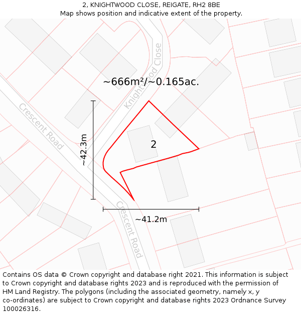 2, KNIGHTWOOD CLOSE, REIGATE, RH2 8BE: Plot and title map