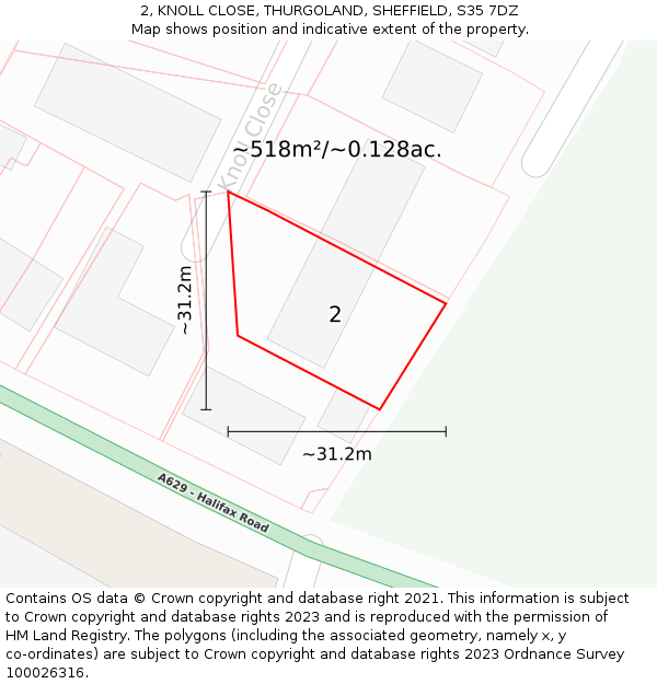 2, KNOLL CLOSE, THURGOLAND, SHEFFIELD, S35 7DZ: Plot and title map