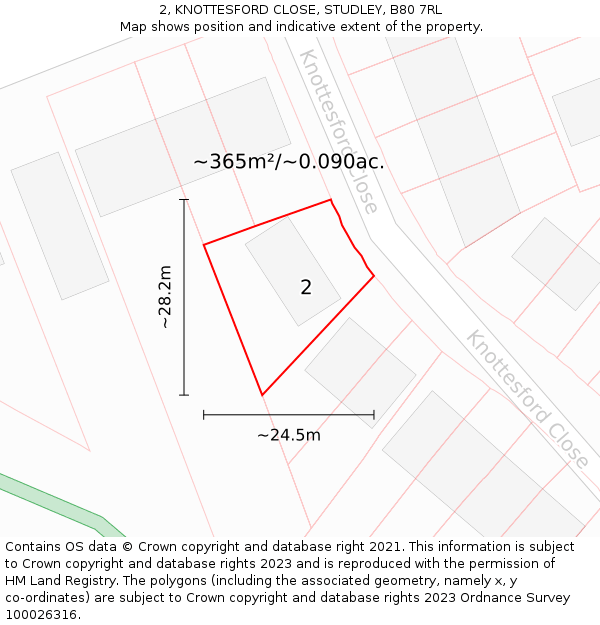 2, KNOTTESFORD CLOSE, STUDLEY, B80 7RL: Plot and title map