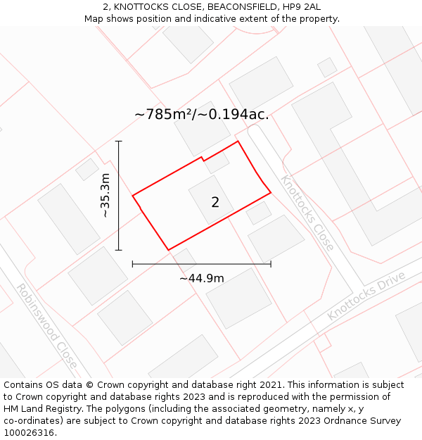 2, KNOTTOCKS CLOSE, BEACONSFIELD, HP9 2AL: Plot and title map