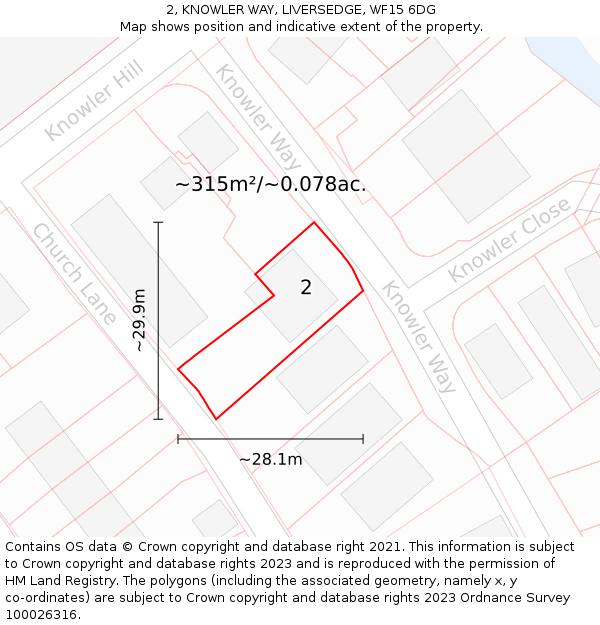 2, KNOWLER WAY, LIVERSEDGE, WF15 6DG: Plot and title map