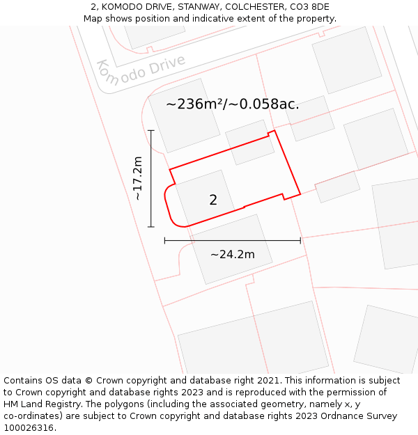 2, KOMODO DRIVE, STANWAY, COLCHESTER, CO3 8DE: Plot and title map