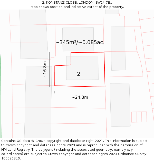 2, KONSTANZ CLOSE, LONDON, SW14 7EU: Plot and title map