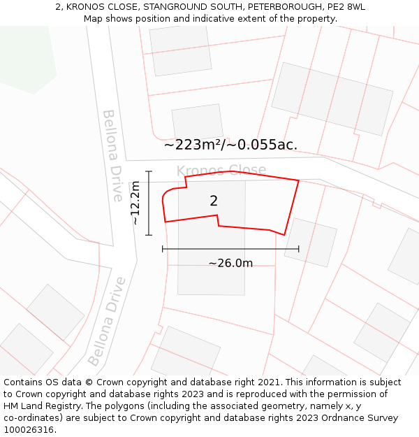 2, KRONOS CLOSE, STANGROUND SOUTH, PETERBOROUGH, PE2 8WL: Plot and title map