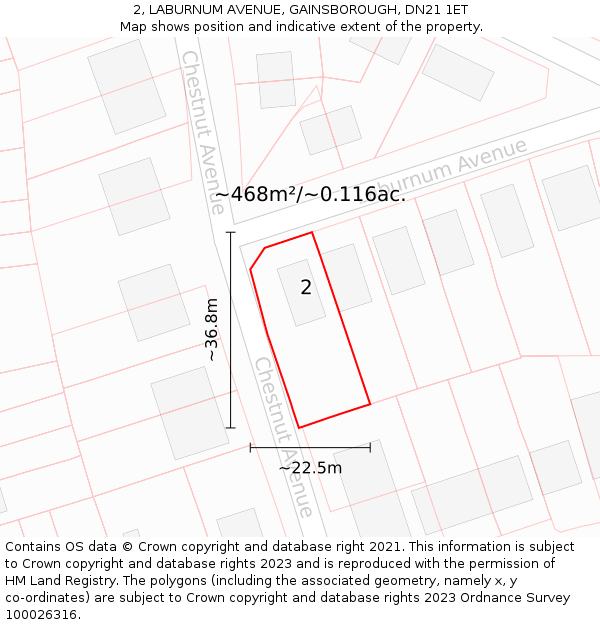 2, LABURNUM AVENUE, GAINSBOROUGH, DN21 1ET: Plot and title map