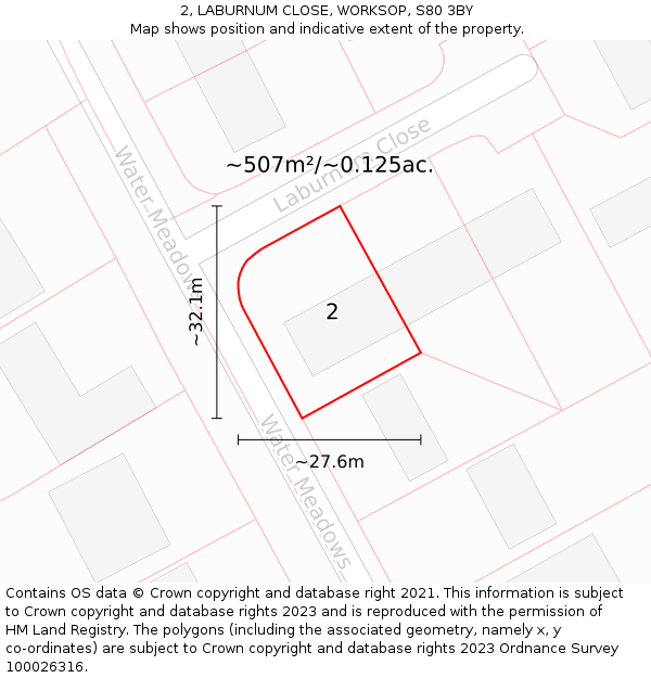 2, LABURNUM CLOSE, WORKSOP, S80 3BY: Plot and title map