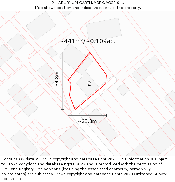 2, LABURNUM GARTH, YORK, YO31 9LU: Plot and title map