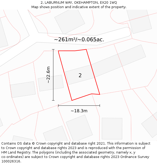 2, LABURNUM WAY, OKEHAMPTON, EX20 1WQ: Plot and title map