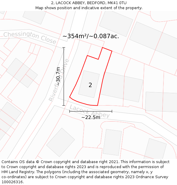 2, LACOCK ABBEY, BEDFORD, MK41 0TU: Plot and title map