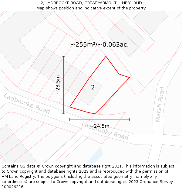 2, LADBROOKE ROAD, GREAT YARMOUTH, NR31 0HD: Plot and title map